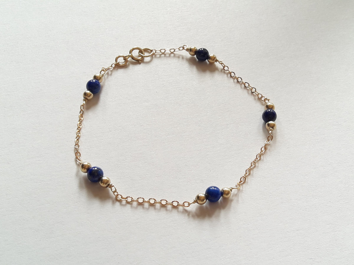 Bracelet lapis-lazuli acier inoxydable perles en gold filled