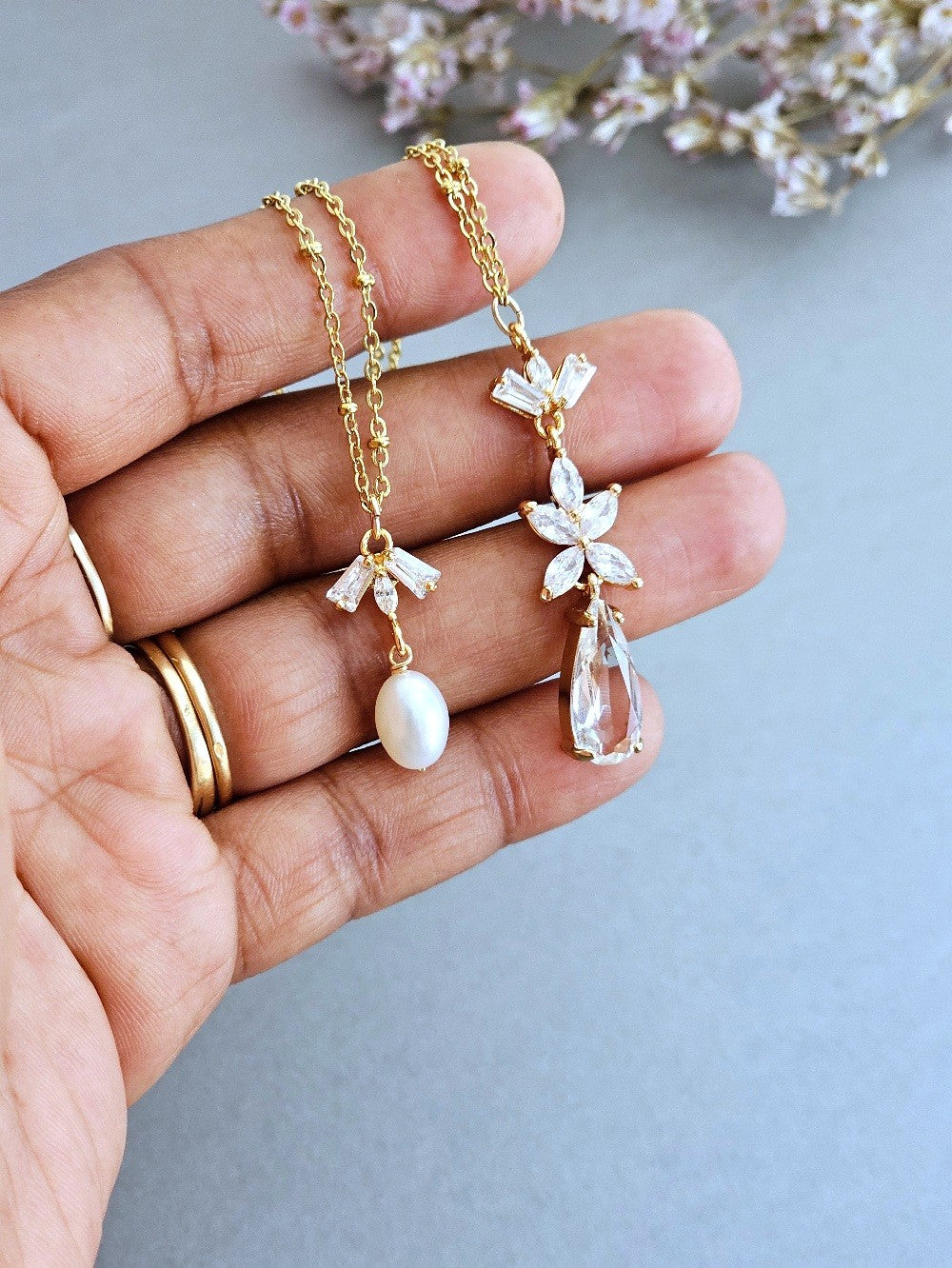 Collier mariage bijoux de dos zirconium et perle de culture - Prêt à porter
