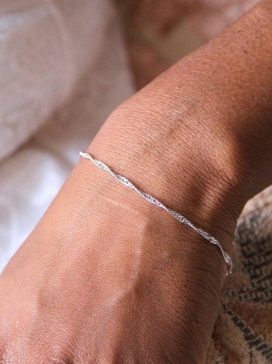 Bracelet minimaliste maille singapour acier doré or fin