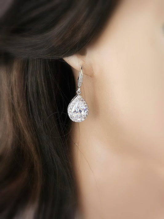 Boucles d'oreilles mariage gouttes strass zirconium - Prêt à porter