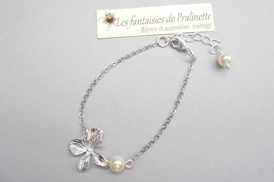 Bracelet de mariage orchidée et perle