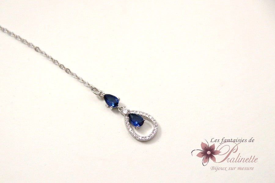 Pendentif bijou mariage de dos bleu saphir