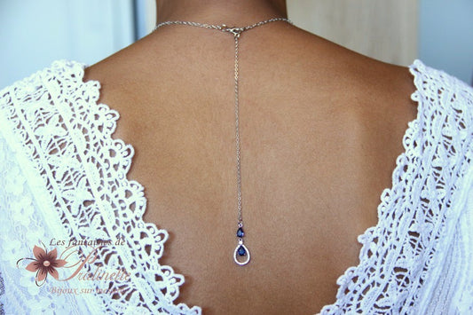 Pendentif bijou mariage de dos bleu saphir