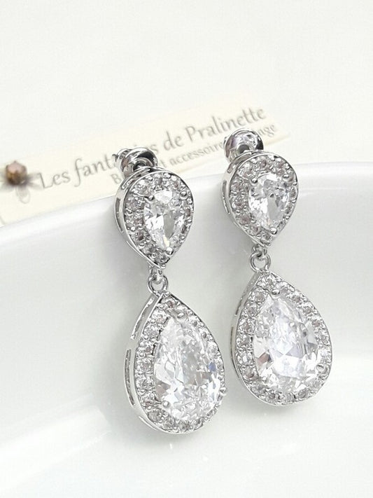 Soane boucles d'oreilles mariage strass et gouttes, bijoux mariées, clous d'oreilles oxyde de zirconium