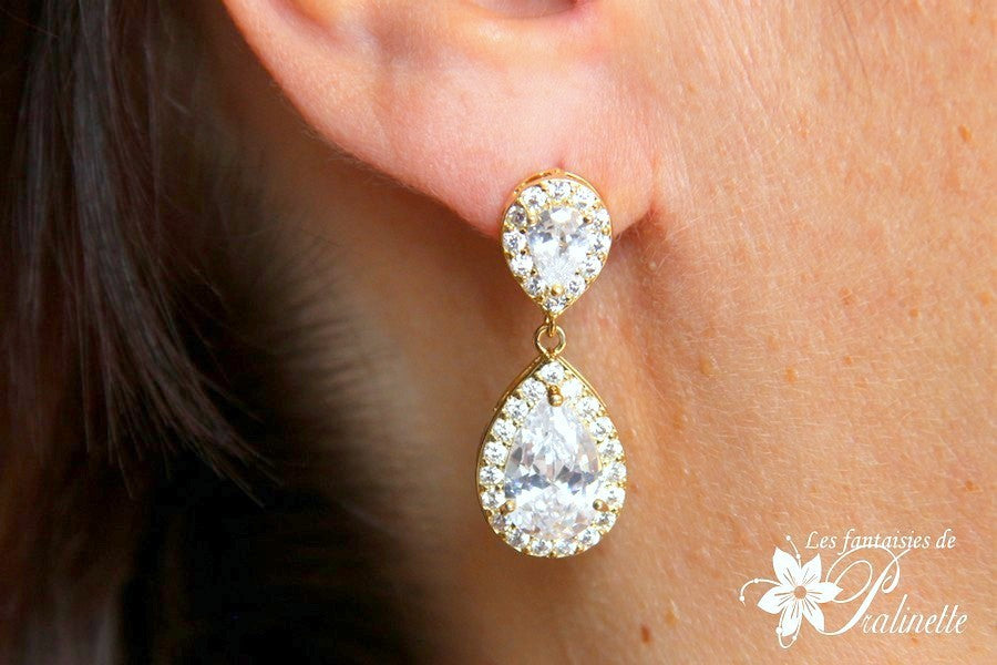 Soane boucles d'oreilles mariage strass et gouttes, bijoux mariées, clous d'oreilles oxyde de zirconium