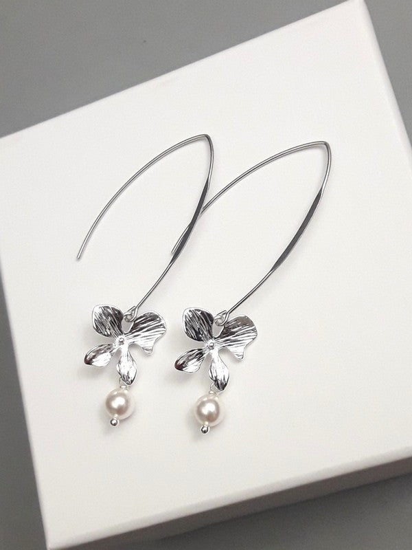 Longues boucles d'oreilles mariage fleurs orchidées