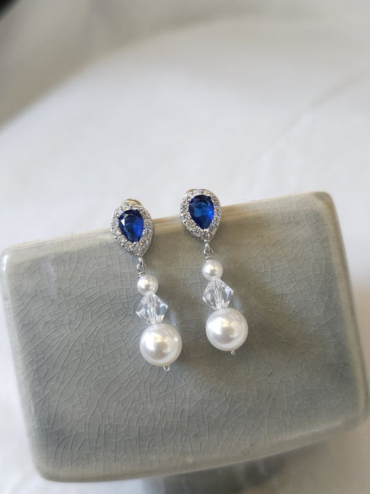 Clous boucles d'oreilles mariées rose gold en zirconium et perles - Prêt à porter