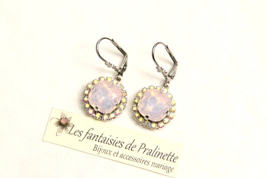 Boucles d'oreilles en crital rose opal et strass Lovely