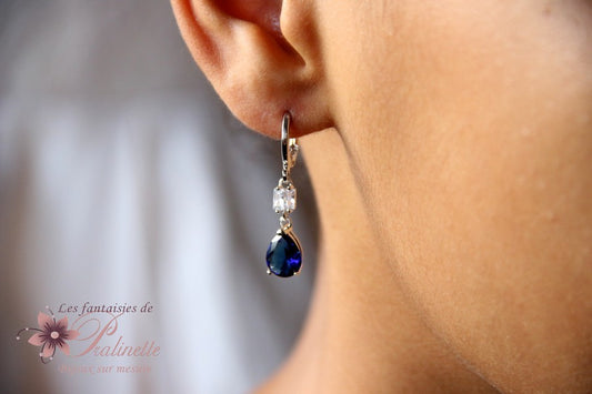 Boucles d'oreilles Emila de mariage bleu saphir