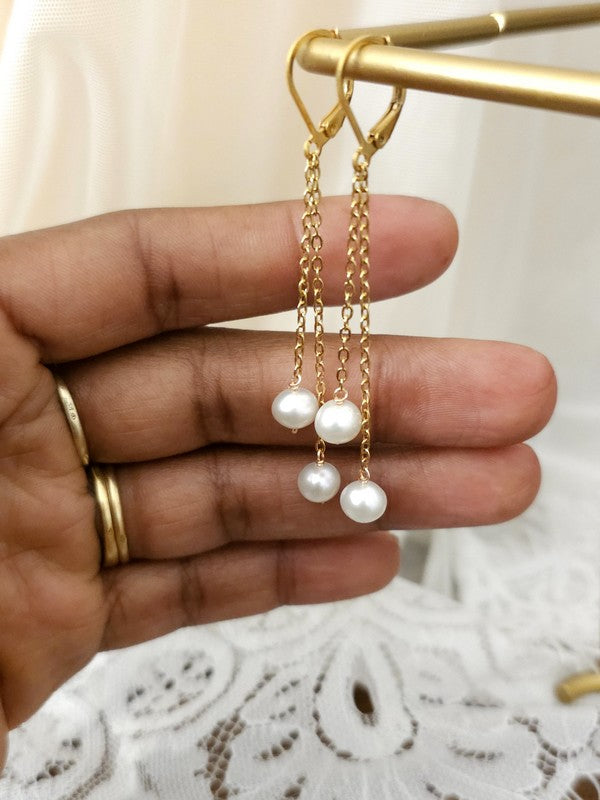 Bijou de mariage boucles d'oreilles Marsie 2 pendants - Perles de culture