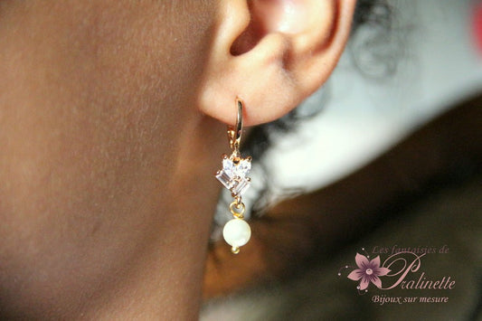 Boucles d'oreilles mariage Pacôme strass baguettes et perles