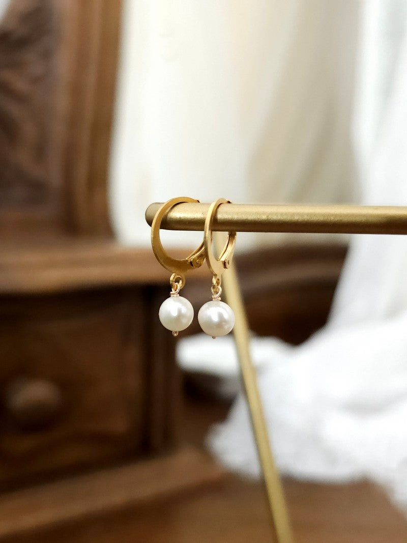 Boucles d'oreilles mariage une perle Monika courte