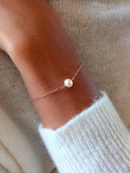 Bracelet Alba rose gold filled et perle de culture pêche mailles alternées