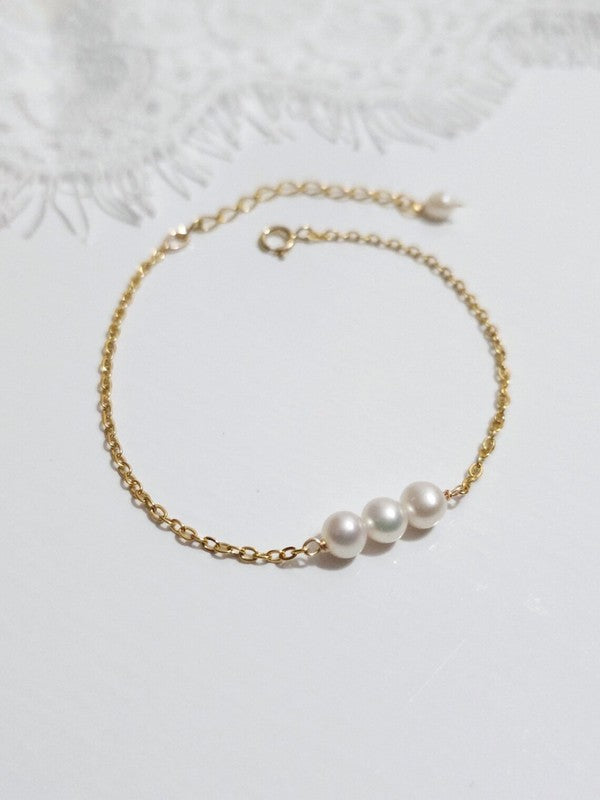 PARURE DE MARIAGE - Collier de dos, bracelet trio de perles, boucles d'oreilles pendantes