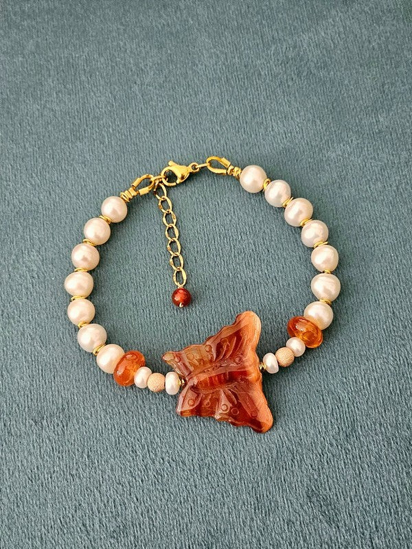 Bracelet Amael papillon cornaline et perles de culture
