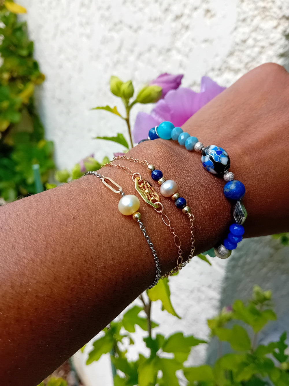 Bracelet Tilda perle d'eau pêche en acier inoxydable et gold filled
