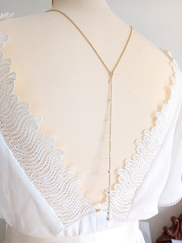 Collier bijoux mariage dos nu perlé, doré Dan - Prêt à porter