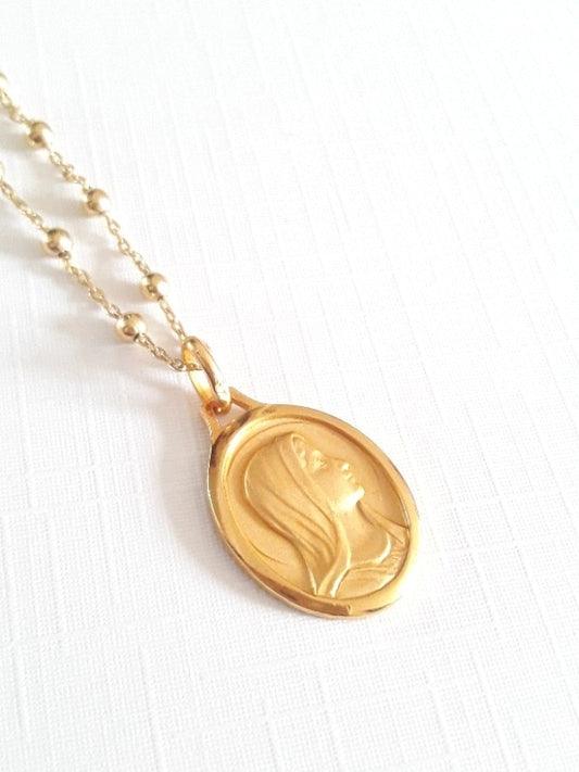 Collier chaîne gold filled et médaille plaqué-or Marie