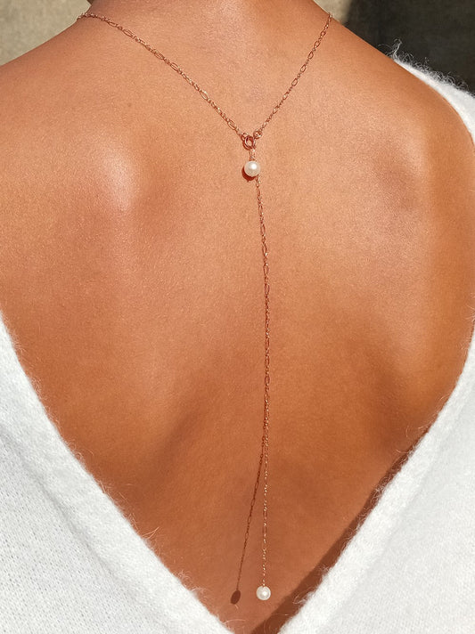 Collier de dos bijoux mariage rose gold filled perles de culture Noma