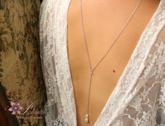 Neel bijoux collier de mariage de dos amovible, pendentif de dos goutte nacrée