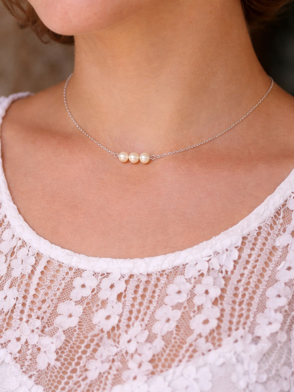Collier de mariage trio de perles