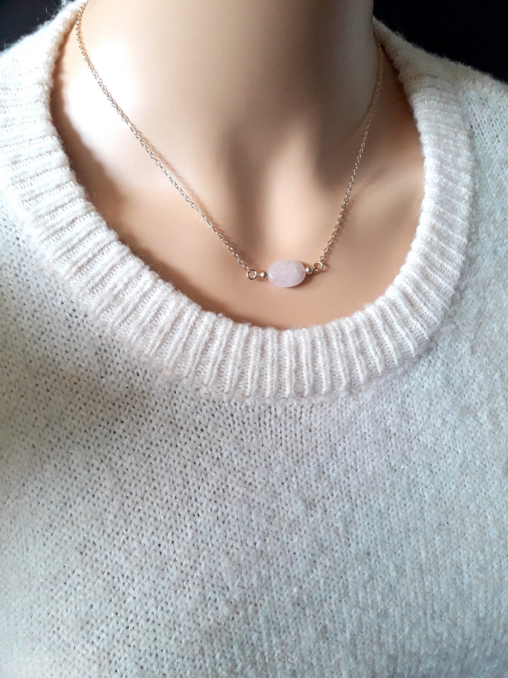 Collier gold filled et pierre quartz rose