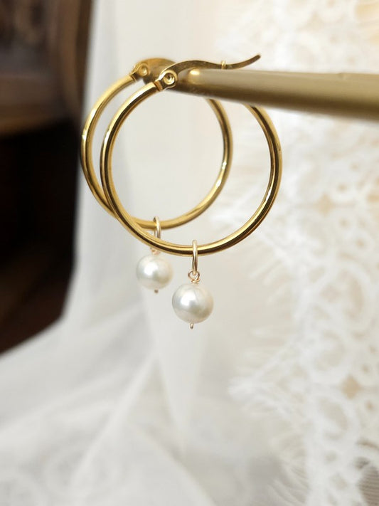 Créoles Lounis boucles d'oreilles bijou mariage perles - Bijoux mariage prêts à porter