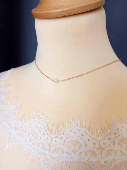 Collier mariage de dos rose gold filled et perles Ethan