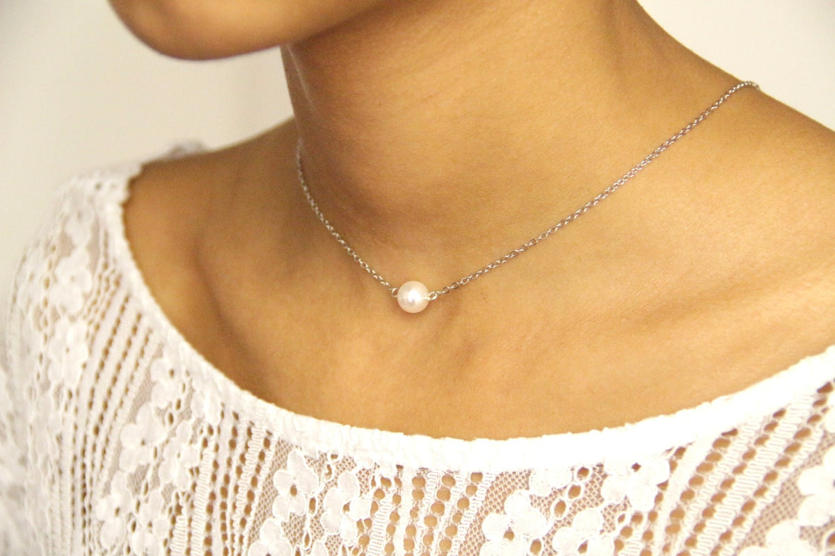 Ilyès collier de mariage perle en cristal nacré solitaire