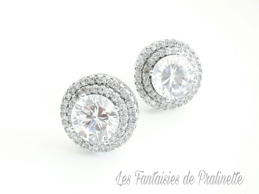 Joan clous puces d'oreilles en cristal et strass oxyde de zirconium, bijoux mariées