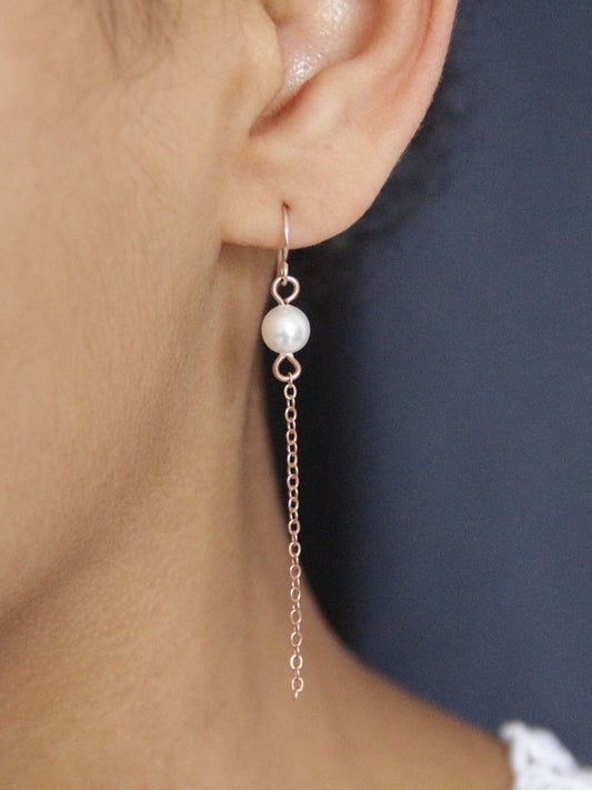 Longues boucles d'oreilles mariage rose gold filled et perles de culture Perry