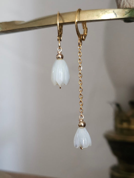 Mini-creoles boucles d'oreilles fleurs de nacre jacinthe Cyrine