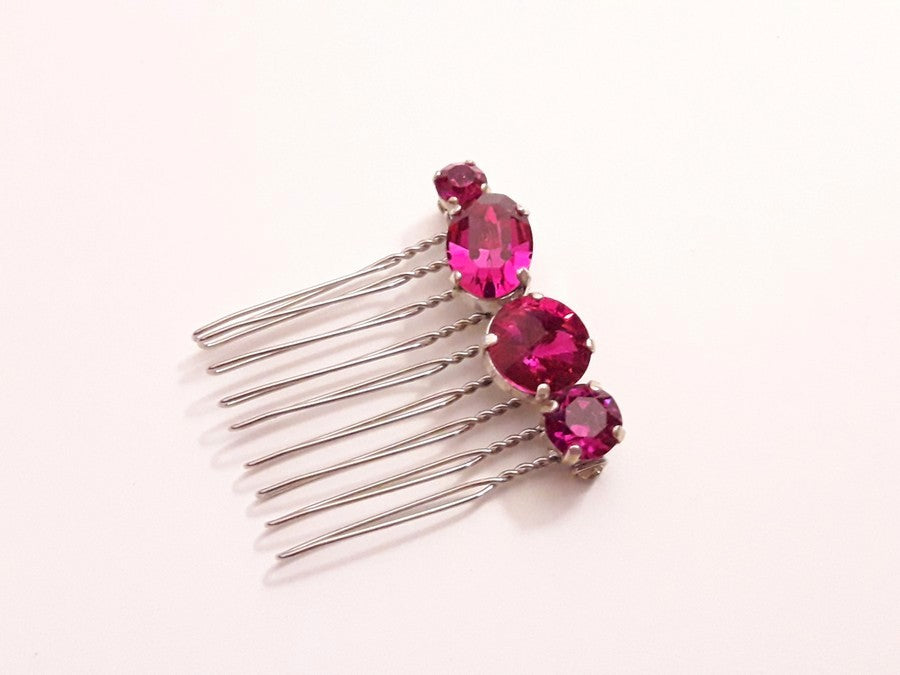 Alaman peigne en cristal rose fuchsia