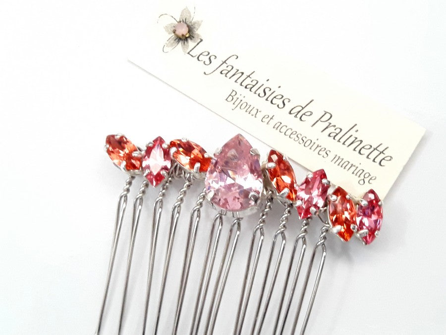 Peigne cheveux cabochons en cristal multicolore, bijoux intemporels, bijoux en cristal