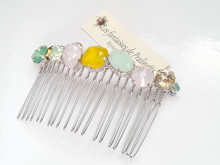 Hermonia peigne cheveux cabochons en cristal multicolore, bijoux intemporels, bijoux en cristal