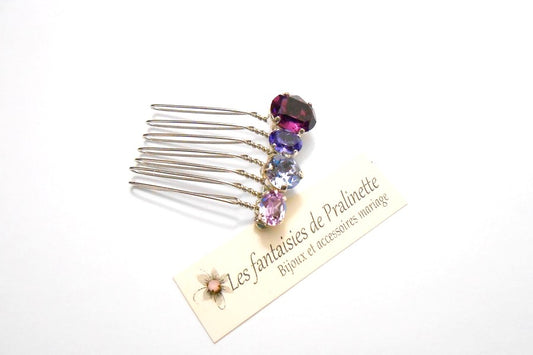 Quatuor peigne cheveux intemporel en cristal, cristaux sertis violets