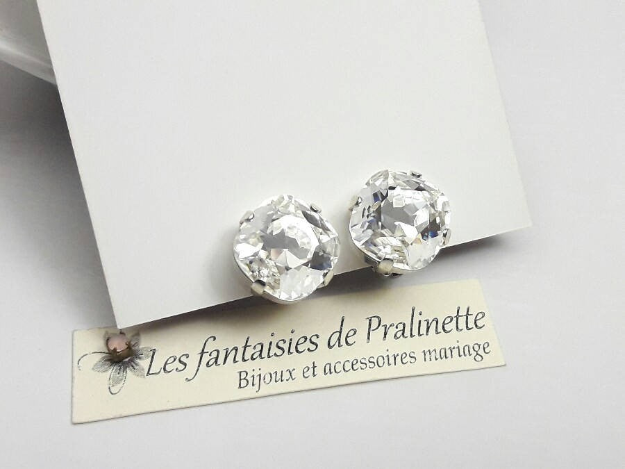 Clips d'oreilles cristal carré, boucles pour oreilles non percées
