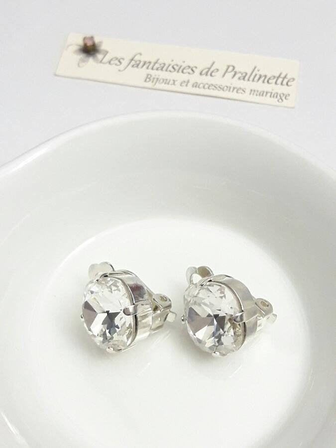 Clips d'oreilles cristal carré, boucles pour oreilles non percées