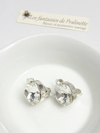 Clips d'oreilles cristal carré, boucles pour oreilles non percées
