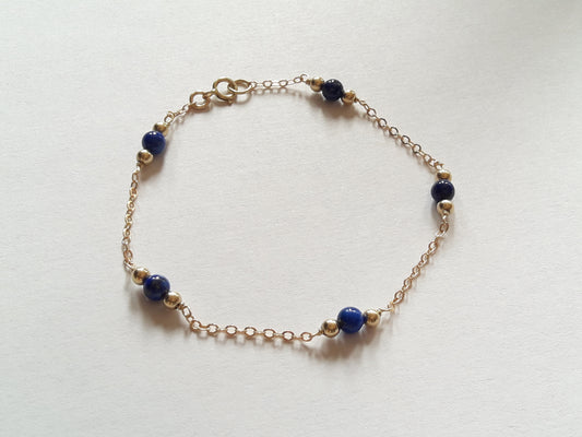 Bracelet lapis-lazuli acier inoxydable perles en gold filled