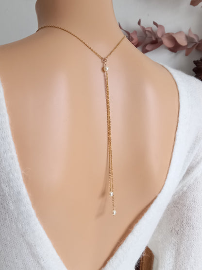 Collier de dos perles de culture et gold filled deux pendants