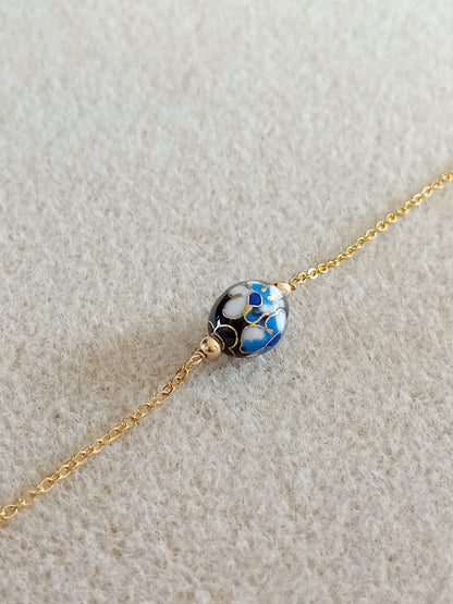 Bracelet en acier inoxydable, perle cloisonnée et perles en gold filled