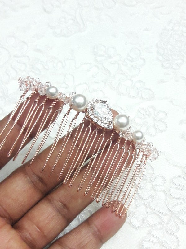 Laurencia peigne mariée rose gold oxyde de zirconium et perles en cristal