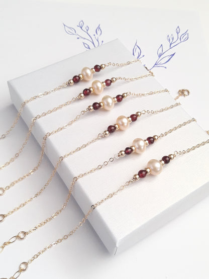 Bracelet Azena gold filled grenat et perle d'eau douce