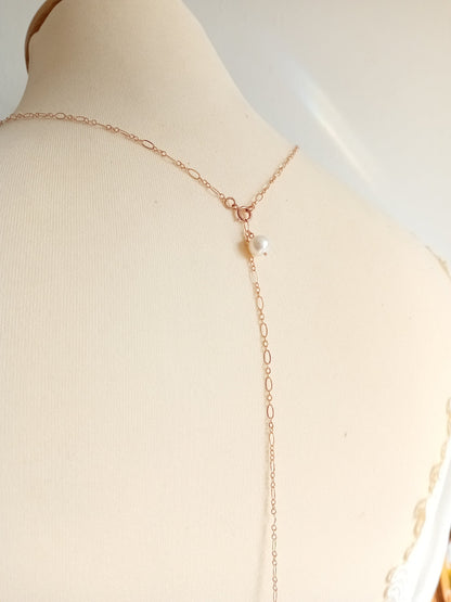 Collier de dos bijoux mariage rose gold filled perles de culture Noma