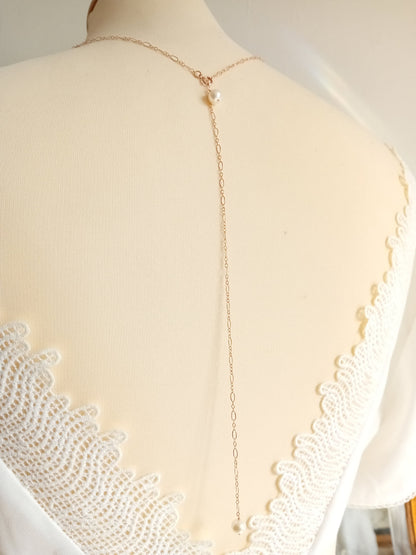 Collier de dos bijoux mariage rose gold filled perles de culture Noma