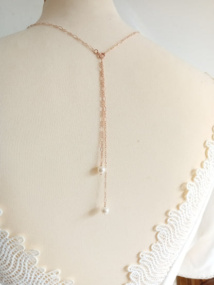 Collier de dos bijoux mariage rose gold filled perles de culture Noma