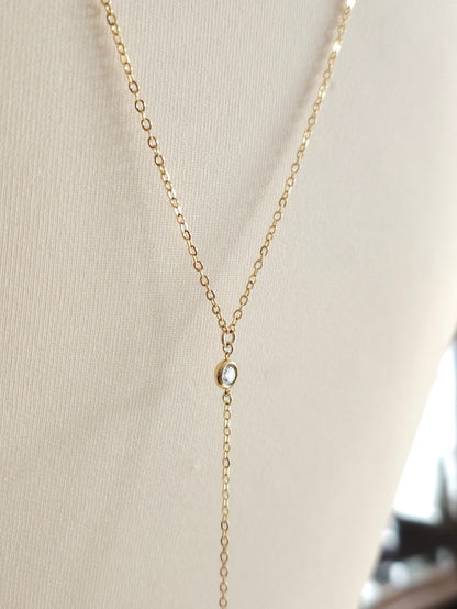 Collier de dos minimaliste strass zirconium doré ou argenté