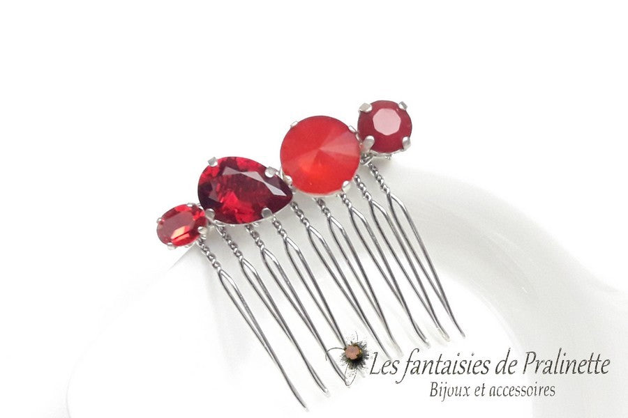Alaman peigne en cristal rouge bijoux intemporels
