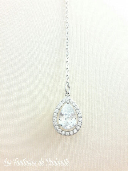 Ana-Malia bijou de dos mariage goutte sertie et strass, pendentif oxyde de zirconium, bijou de dos mariée